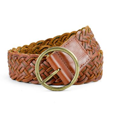 Braided Full Grain Leather Belt for Lady with Round Buckle