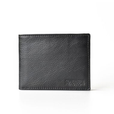 Man Black Leather Wallet with Flap Out ID Window