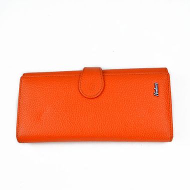 Woman Orange Long Leather Wallet with Snap Closure