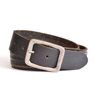 Men Leather Belt with Double Zipper Teeth