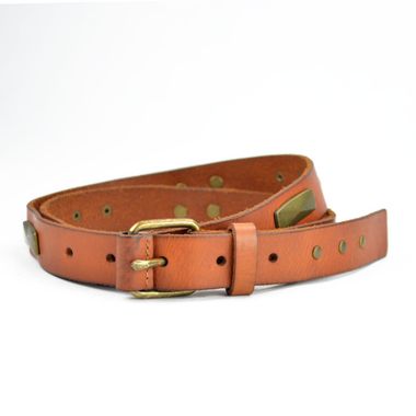 Women's Leather Belt with Metallic Plates