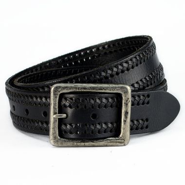 Men Fancy Leather Belt with Cross Stitched Edge