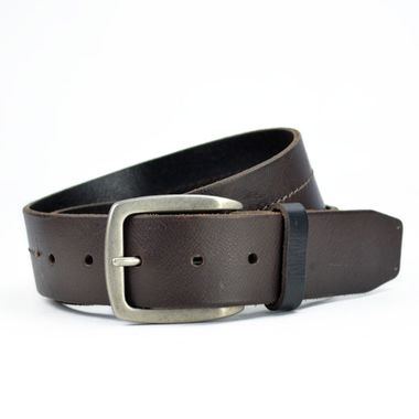 Men Center Stitched Lined Leather Belt