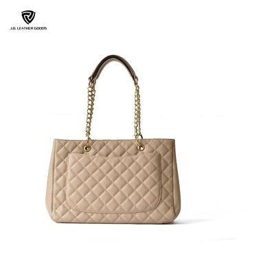Metal Chain Handles Lady PU Leather Quilted Tote Bag
