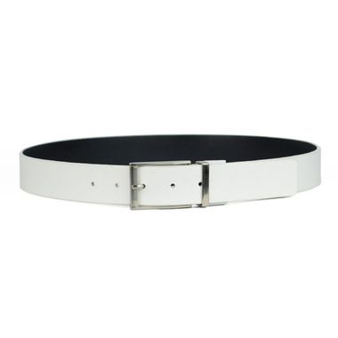 Men White Reversible PU Belt with Single Prong Buckle