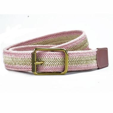 Women's Leather Split and Webbing Belt with Warm Color