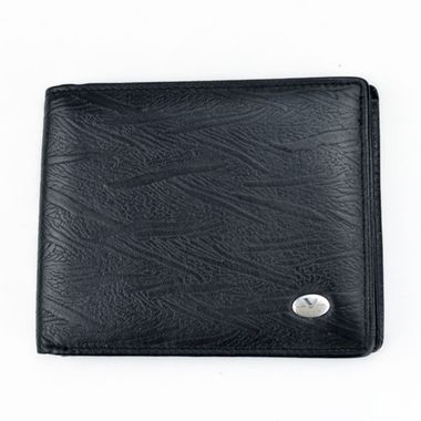 Man Black Bi-Fold PU Wallet with Hot-Stamped Logo Inside