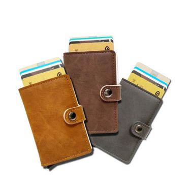 RFID Leather Wallet with Automatic Pop-up Card Holder Case