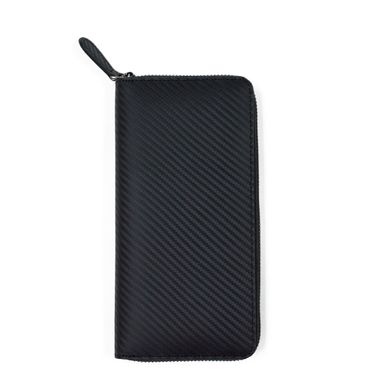 Men Casual Carbon Fiber Texture Leather Zipper Long Wallet