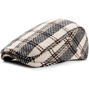 Mens Plaid Newsboy Hat Wool Blend Herringbone Hat