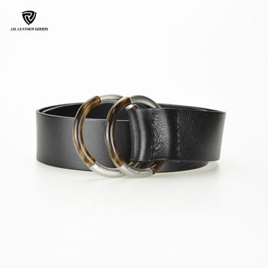 Full Grain Leather Belt with Double O-Ring Resin Buckle