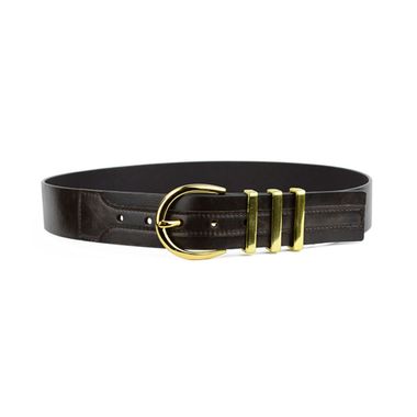 Woman Triple Loops PU Belt with Rounded Buckle