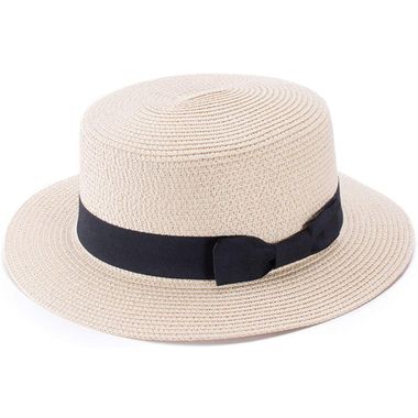 Sun Protection Ribbon Round Flat Straw Hat