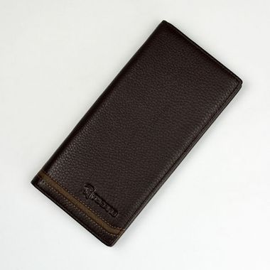 Man Bi-Fold Long Pebbled Leather Wallet