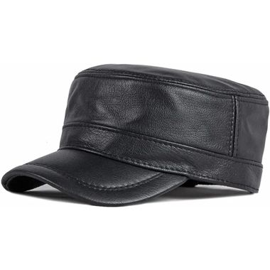 Men's Lambskin Leather Military Cap Cadet Army Caps