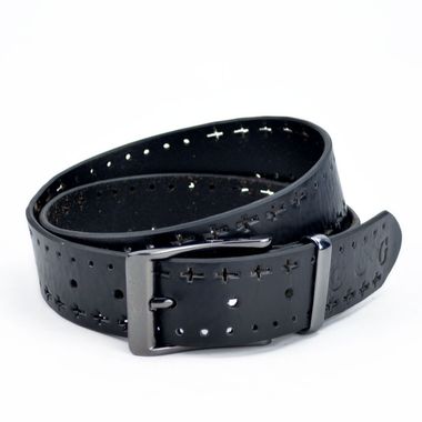 Mens Punched Leather Split and PU Belt