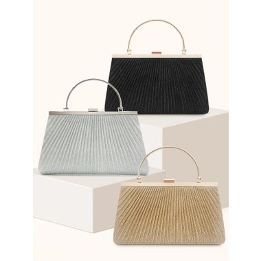 Lady’s Pleated Shine Polyester Frame Clutch