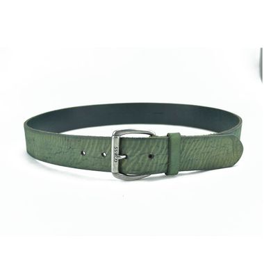 Women Green Leather Belt with Stamped Logo Buckle
