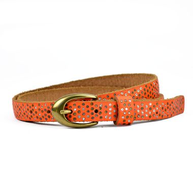 Ladies Orange Leather Belt with Studs