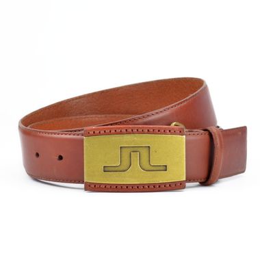 Men Feather Edge Leather Belt with Logo Buckle