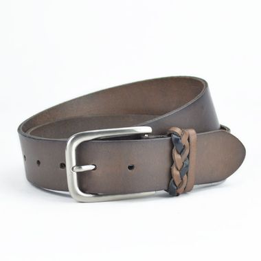 Men Genuine Leather Belt with Braided Loop